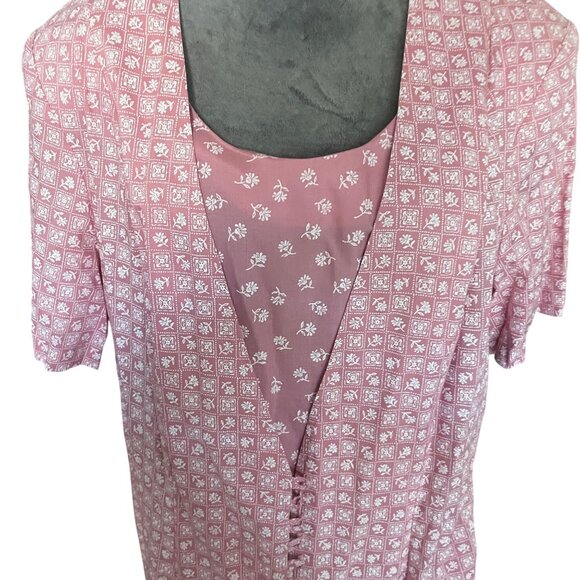 Vintage Olivia Rose New York Pink Floral Button-Front Dress Size 16W Rayon Short - Picture 2 of 5